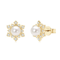 Freshwater Pearl Starburst Stud Earrings in Sterling Silver