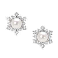 Freshwater Pearl Starburst Stud Earrings in Sterling Silver