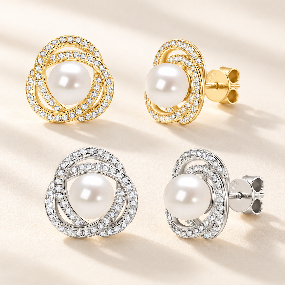Freshwater pearl halo stud earrings sterling silver