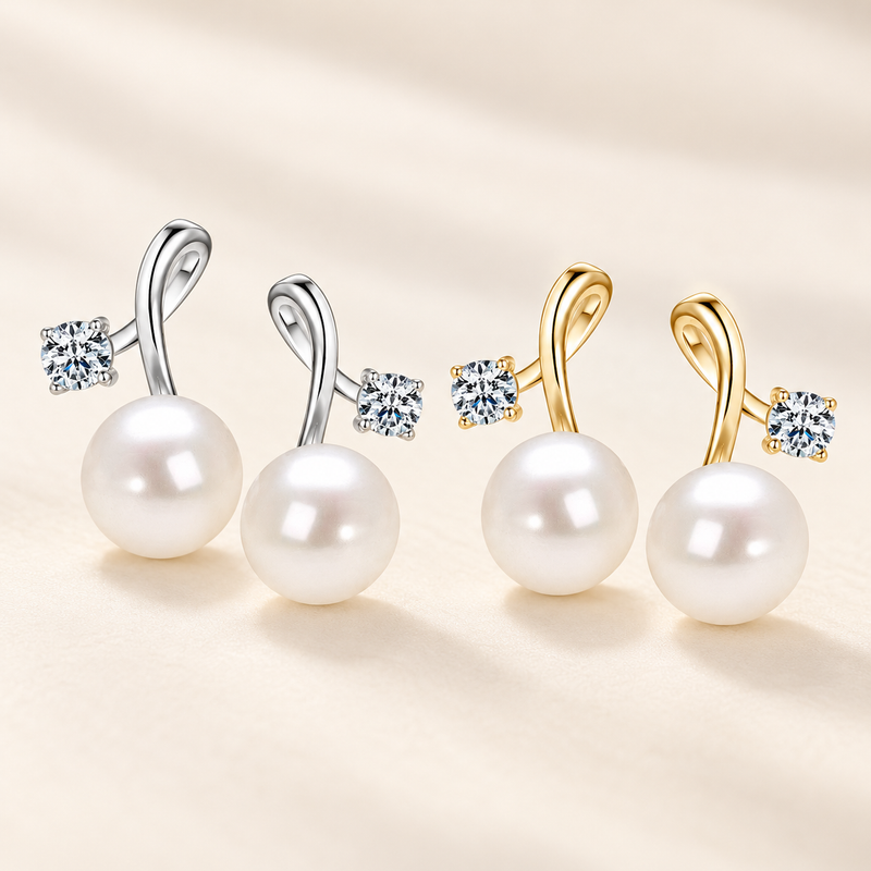 Freshwater pearl leaf stud earrings sterling silver