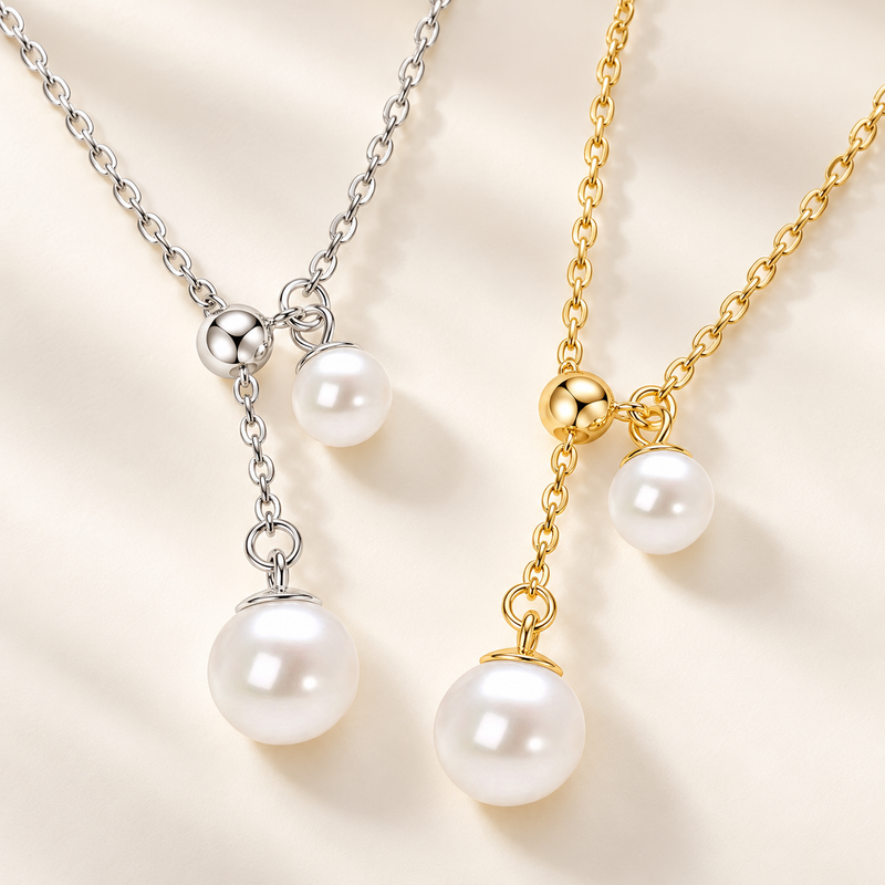 Double freshwater pearl pendant necklace sterling silver