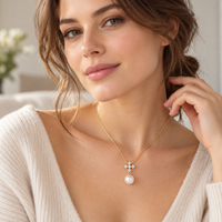 Geometric pearl pendant worn