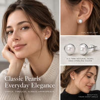 Pearl stud earrings worn on ear