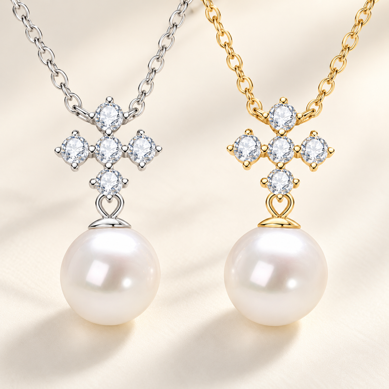 Geometric freshwater pearl necklace sterling silver
