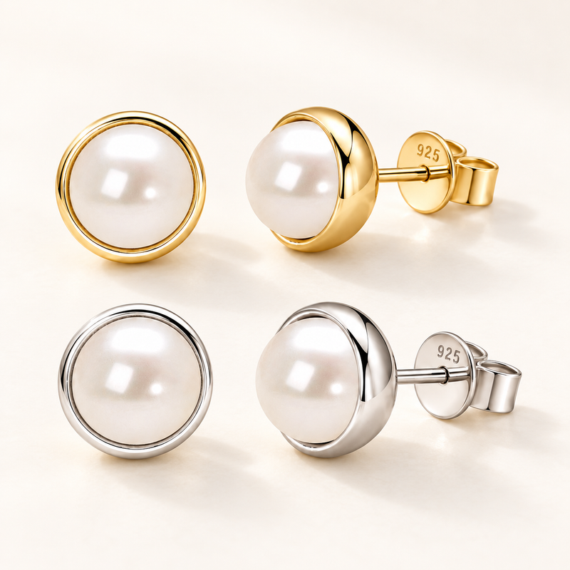 Minimal freshwater pearl stud earrings sterling silver