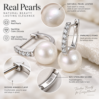 Close-up of freshwater pearl huggie earring detail